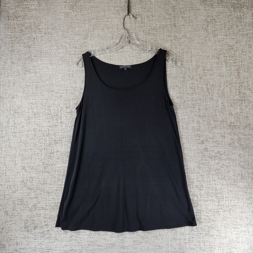 EILEEN‎ FISHER 100% Silk Stretch Jersey Tank Womens PM Petite Black *Snags